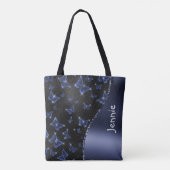 Glam Blue Silver Glitzer Schmetterlinge Personalis Tasche (Rückseite)
