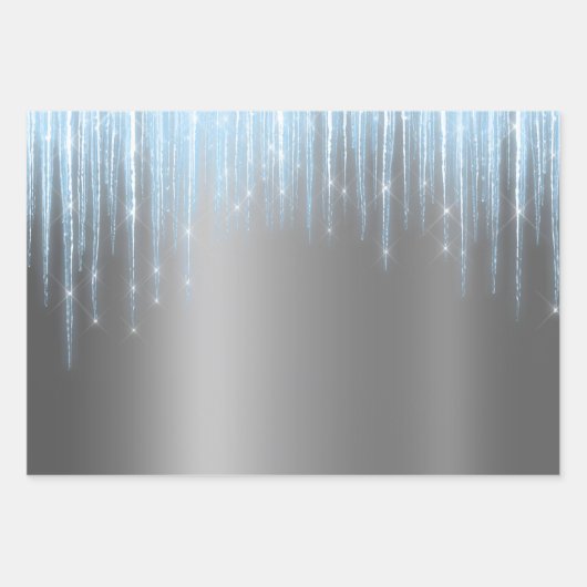 Glam Blue Silver Icicles Weihnachten Geschenkpapier Set (Vorderseite 2)