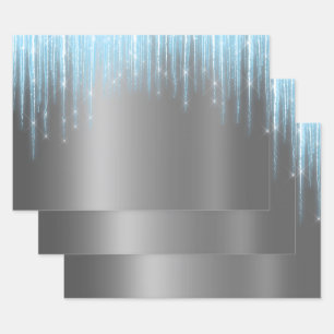 Glam Blue Silver Icicles Weihnachten Geschenkpapier Set