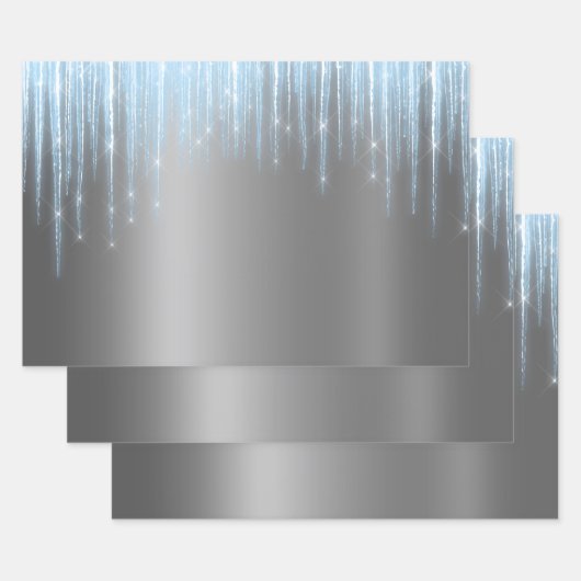 Glam Blue Silver Icicles Weihnachten Geschenkpapier Set (Set)