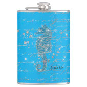 Glam Blue und Silver Glitzer Seepferd Flachmann (Vorderseite)