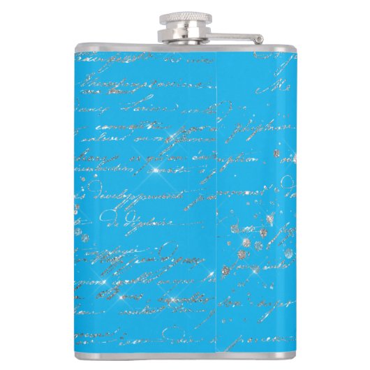 Glam Blue und Silver Glitzer Seepferd Flachmann (Rückseite)
