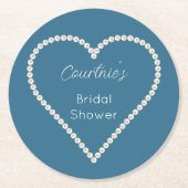 Glam Blue White Pearls Brautparty Runder Pappuntersetzer (Vorderseite)
