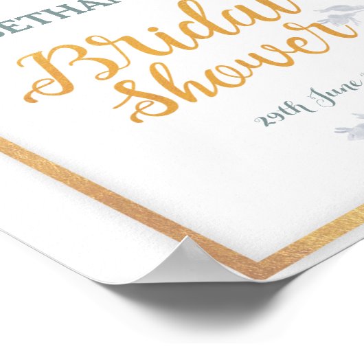 Glam Blume Gold Frame Brautparty-Zeichen Poster (Ecke)