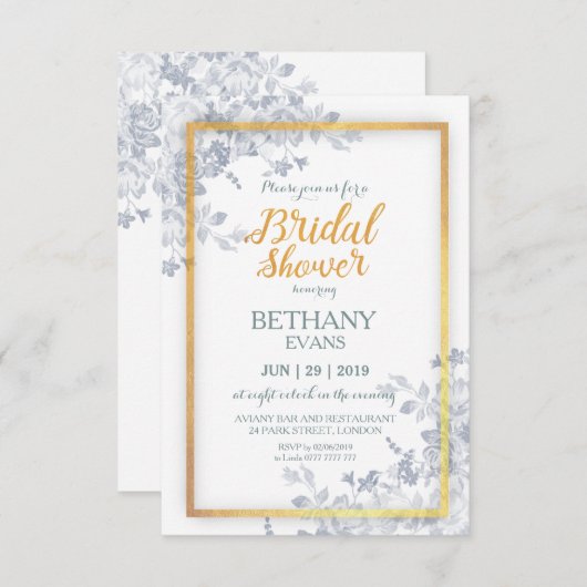 Glam Blume Gold Frame Kalligrafie Brautparty Einladung (Vorne/Hinten)