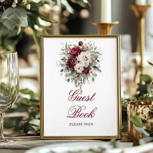 Glam Blush Burgundy Gästebuch Poster Schild