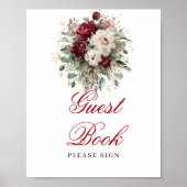 Glam Blush Burgundy Gästebuch Poster Schild (Vorne)