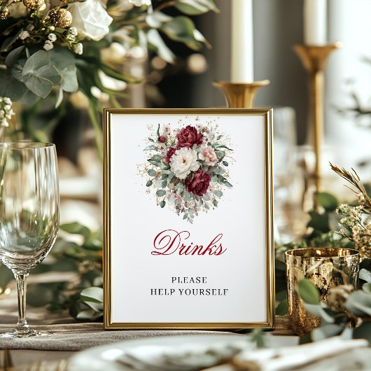 Glam Blush Burgundy Getränke Tischposter Schild