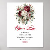 Glam Blush Burgundy Open Bar Hochzeitsposter Poster (Vorne)