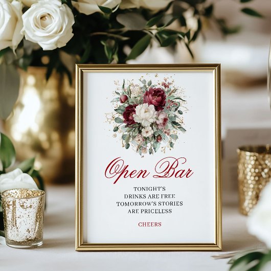 Glam Blush Burgundy Open Bar Hochzeitsposter Poster
