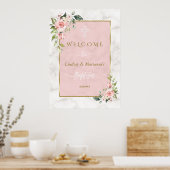 Glam Blush Floral Gold Zwillinge Begrüßung Taufe Z Poster (Küche)