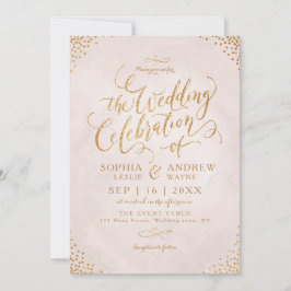 Glam blush Glitzer Rose Goldkalligrafie Hochzeit Einladung