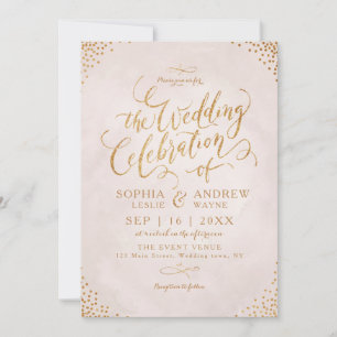 Glam blush Glitzer Rose Goldkalligrafie Hochzeit Einladung