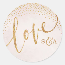 Glam blush Glitzer Rose Goldkalligraphie Liebe Runder Aufkleber