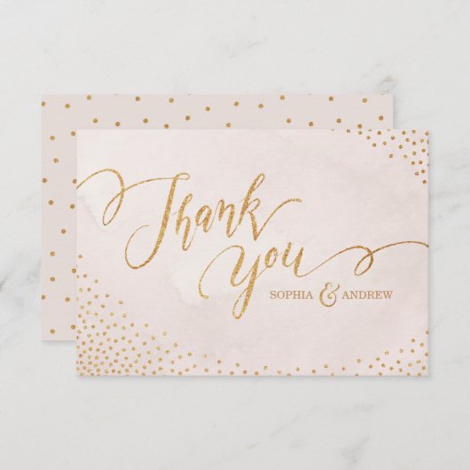 Glam blush Glitzer Rose Goldkalligraphie Vielen Da Dankeskarte (Vorne/Hinten)