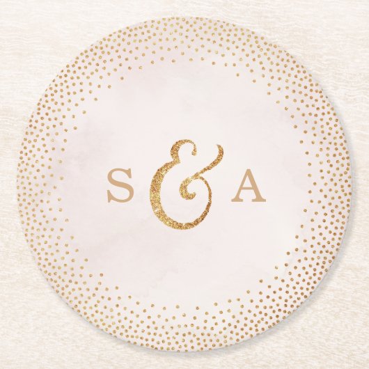 Glam blush Imitate Glitzer Rose Goldhochzeit Monog Runder Pappuntersetzer (Vorderseite)