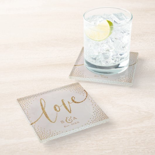 Glam blush Imitate Glitzer Rose Goldkalligraphie L Glasuntersetzer (Schrägansicht)