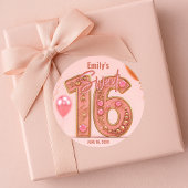 Glam Blush Pink and Gold Gemstone Sweet Sixteen Runder Aufkleber