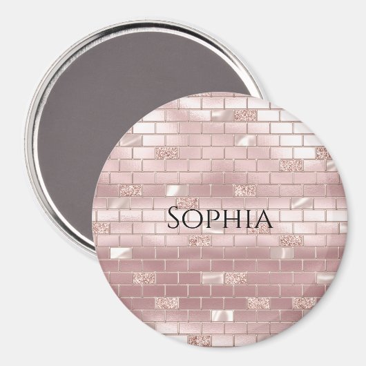 Glam Blush Pink Bricks Magnet (Vorderseite/Rückseite)