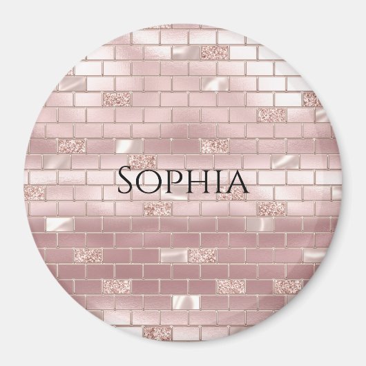 Glam Blush Pink Bricks Magnet (Vorne)