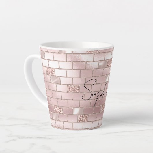 Glam Blush Pink Bricks Milchtasse (Linke Ecke)