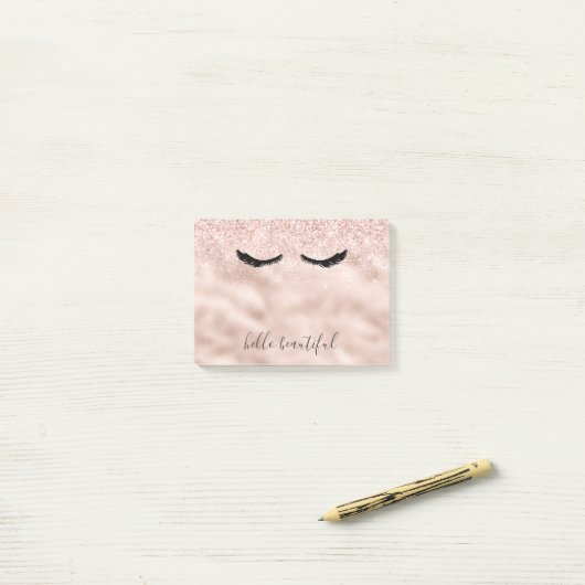 Glam Blush Pink Glitzer Black Eyelashes Post-it Klebezettel (Auf Schreibtisch)