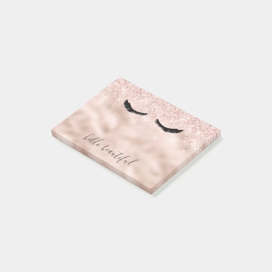 Glam Blush Pink Glitzer Black Eyelashes Post-it Klebezettel (angewinkelt)