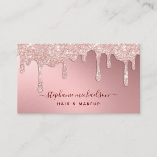 Glam Blush Pink Glitzer Tropfen Foil Beauty Salon Visitenkarte