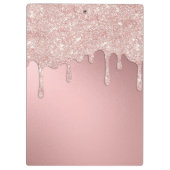 Glam Blush Pink Glitzer Tropfen Foil Monogramm Klemmbrett (Rückseite)