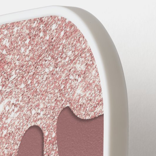 Glam Blush Pink Glitzer Tropfen Foil Monogramm Pickleball Schläger (Linke Seite)