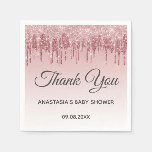 Glam Blush Pink Gold Glitzer Danke Baby Dusche Serviette