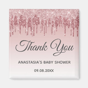 Glam Blush Pink Gold Glitzer Danke Babydusche Magnet