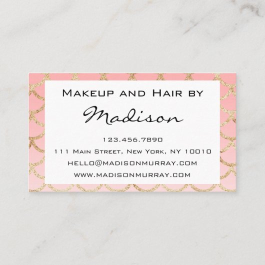 Glam Blush Pink Gold Meerjungfrau Glitzer Makeup A Visitenkarte (Rückseite)