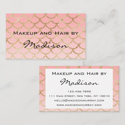 Glam Blush Pink Gold Meerjungfrau Glitzer Makeup A Visitenkarte (Vorne/Hinten)