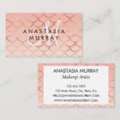 Glam Blush Pink Gold Mermaid Glitzer Monogram Name Visitenkarte (Vorne/Hinten)