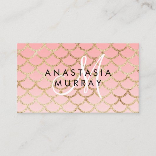 Glam Blush Pink Gold Mermaid Glitzer Monogram Name Visitenkarte (Vorderseite)