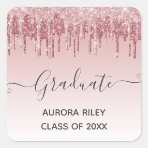 Glam Blush Pink Gold tropfender Glitter Abschluss Quadratischer Aufkleber