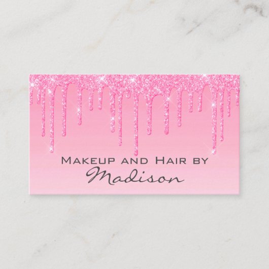 Glam Blush Pink Rose Glitzer Tropfen Makeup Artist Visitenkarte (Vorderseite)