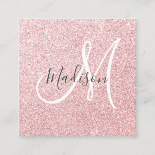 Glam Blush Pink Rose Gold Glitter Funkel Monogramm Quadratische Visitenkarte