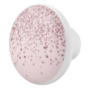 Glam Blush Pink Rose Gold Glitzer Diamant Confetti Keramikknauf
