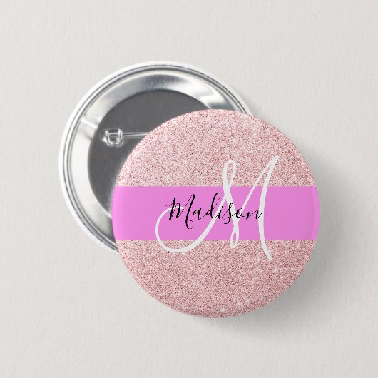 Glam Blush Pink Rose Gold Glitzer Sparklogramm Button (Vorne & Hinten)