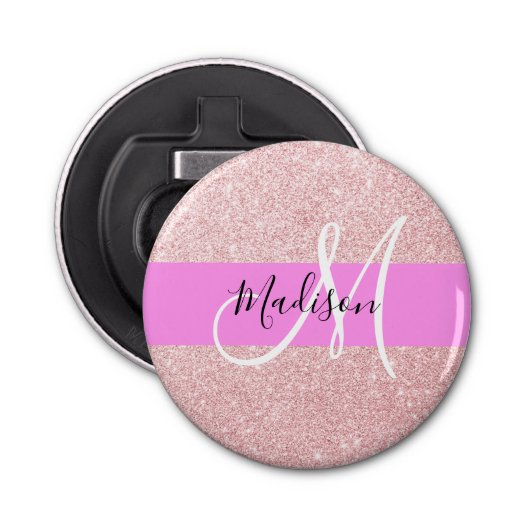 Glam Blush Pink Rose Gold Glitzer Sparklogramm Flaschenöffner (Vorderseite)