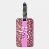 Glam Blush Pink Rose Gold Glitzer Sparklogramm Gepäckanhänger (Rückseite vertikal)