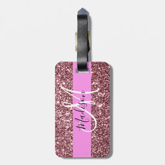 Glam Blush Pink Rose Gold Glitzer Sparklogramm Gepäckanhänger (Rückseite vertikal)