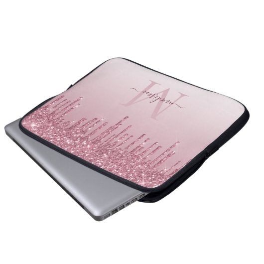 Glam Blush Pink Rose Gold Glitzer Sparklogramm Laptopschutzhülle (Vorne Knopf)