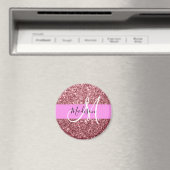 Glam Blush Pink Rose Gold Glitzer Sparklogramm Magnet (In Situ (Geschirrspüler))
