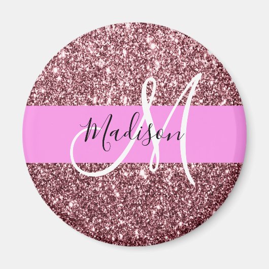 Glam Blush Pink Rose Gold Glitzer Sparklogramm Magnet (Vorne)