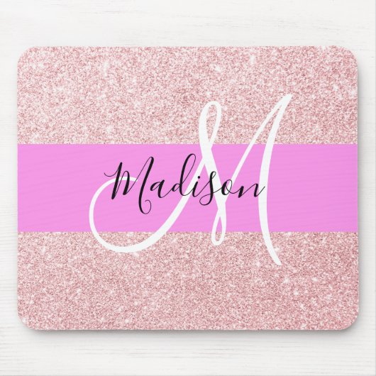 Glam Blush Pink Rose Gold Glitzer Sparklogramm Mousepad (Vorne)
