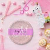 Glam Blush Pink Rose Gold Glitzer Sparklogramm Pappteller (Party)