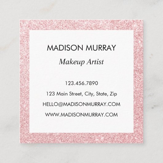 Glam Blush Pink Rose Gold Glitzer Sparklogramm Quadratische Visitenkarte